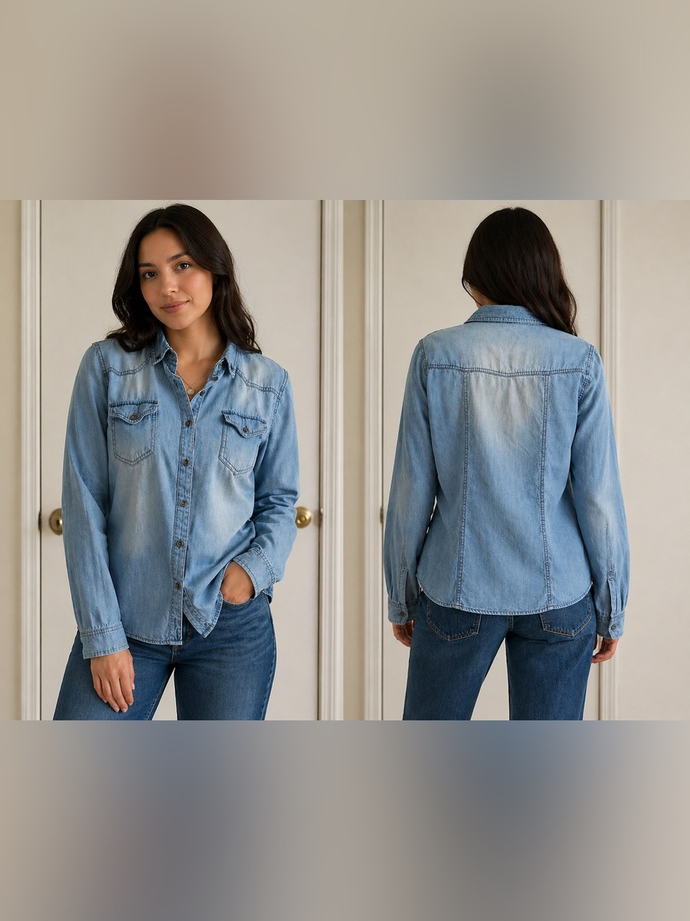 Vintage HWY Jeans Cotton Button-Up Shirt Size L | Light Wash Denim Style